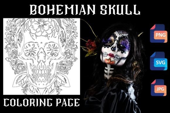 Exploring the Bohemian Skull Coloring Page for Adult 4